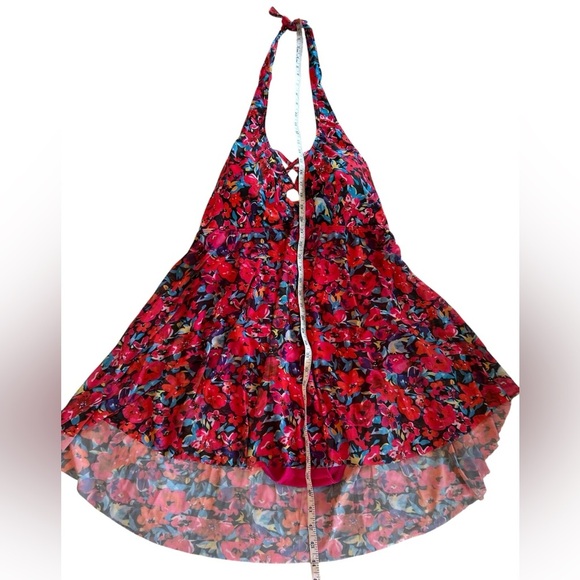 Plus-size Halter One Piece Swimsuit Dress Vibrant Red Floral Pattern Sz 4X = 20W - Picture 11 of 12